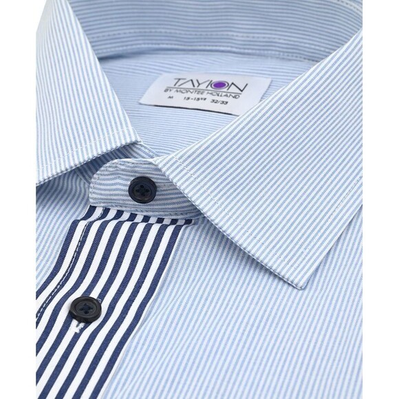 Tayion Collection Men's Slim-Fit Stripe-Placket Dress Shirt Blue XXL 18-18.5 - Picture 4 of 9